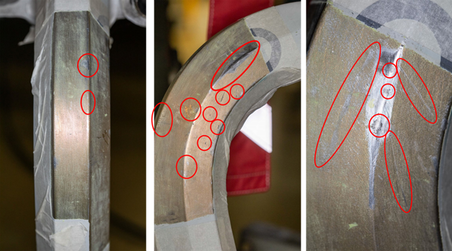 Composite images showing the new repair from start to finish